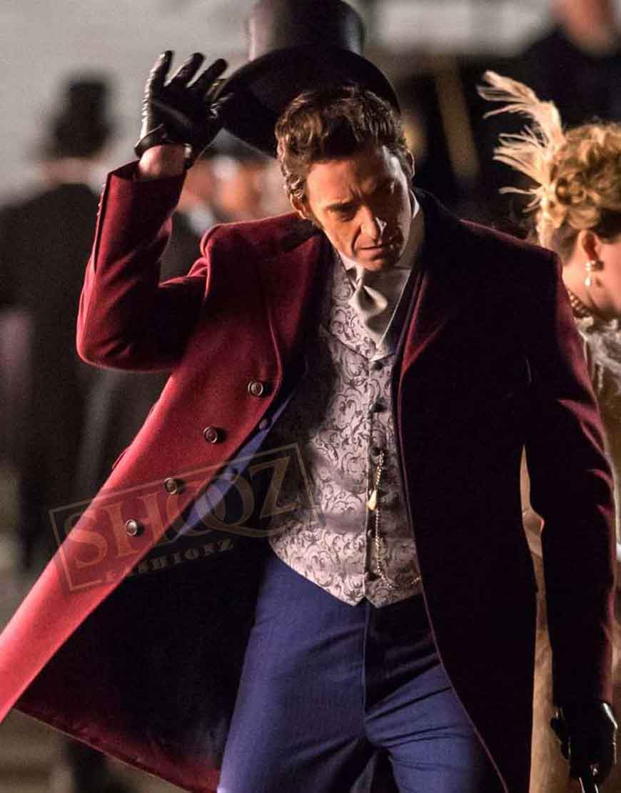 The Greatest Showman Hugh Jackman Red Trench Coat